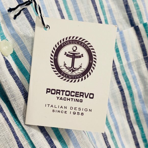 Rare Porto Cervo Yachting Short Sleeve Striped Button Down Shirt - M - NWT - Picture 2 of 5